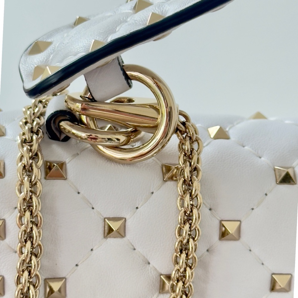 Valentino Garavani Rockstud Spike VLTN  Leather Medium Chain Top Handle Purse - Picture 14 of 16